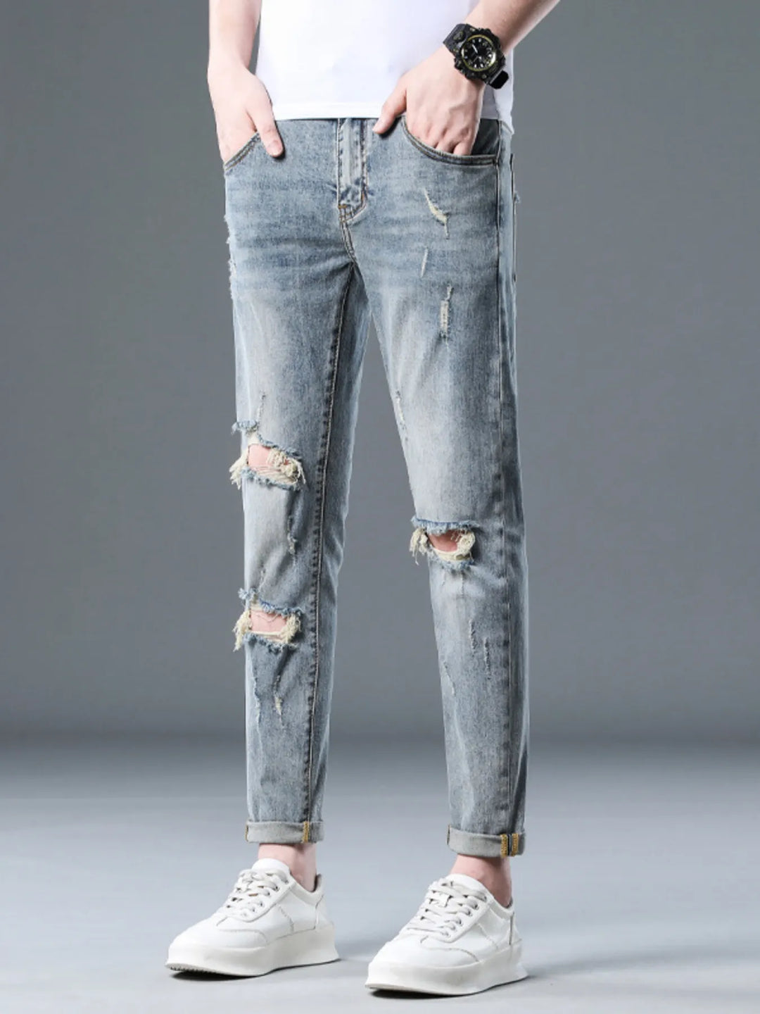 Men's Plus Size Distressed Slim Fit Jeans