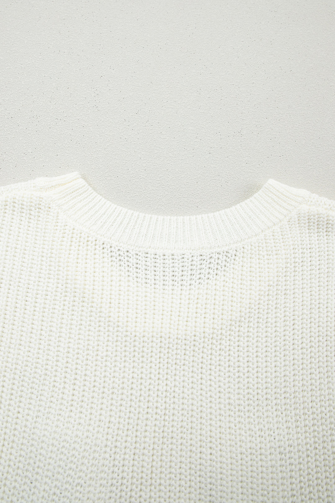 White Crochet Horseshoe Short Sleeve Knit Sweater
