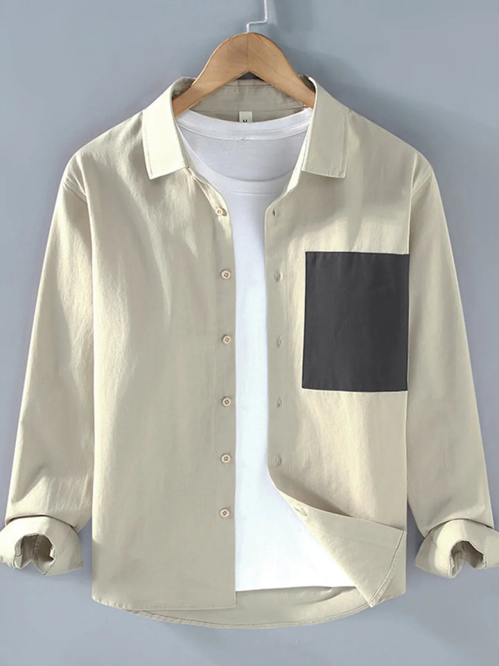 Men's Plus Size Casual Button-Up Shirt with Contrast Pocket
