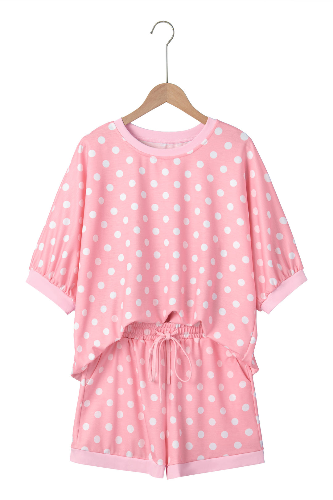 Pink Polka Dot Oversized Top Drawstring Short Set