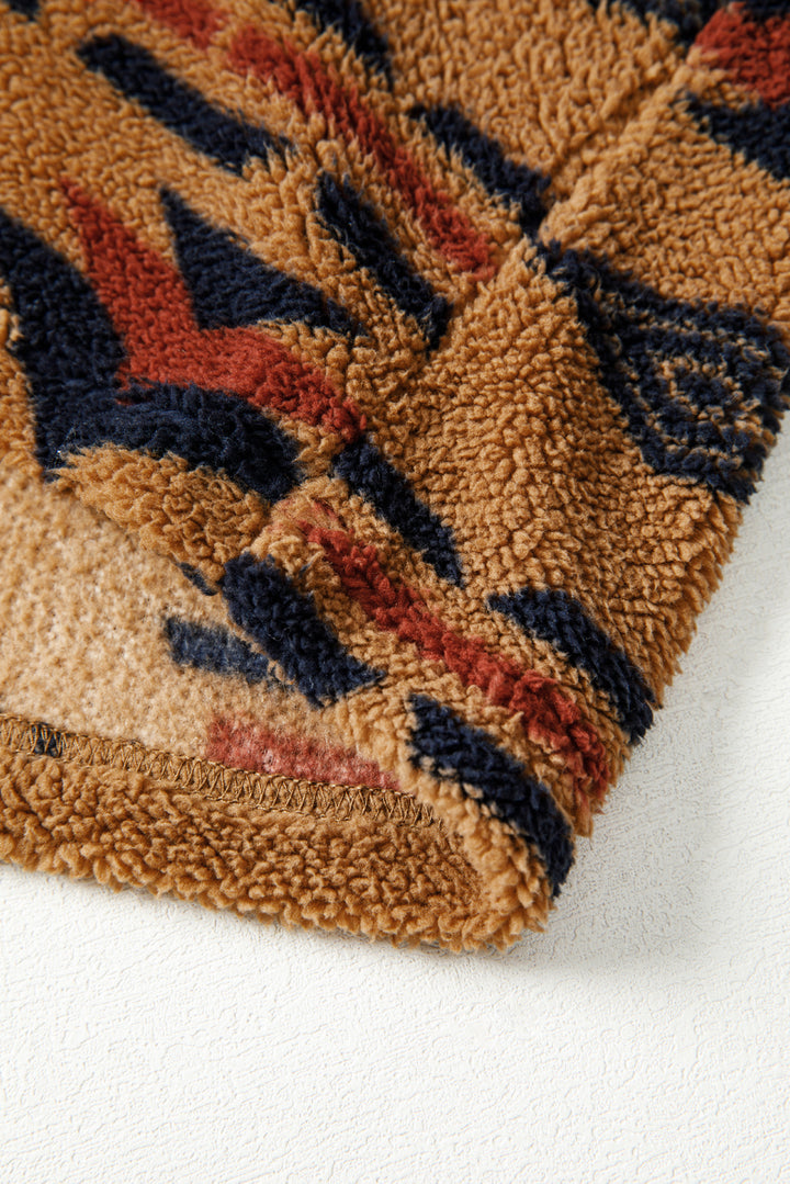 Khaki Western Aztec Pattern Fleece Shacket