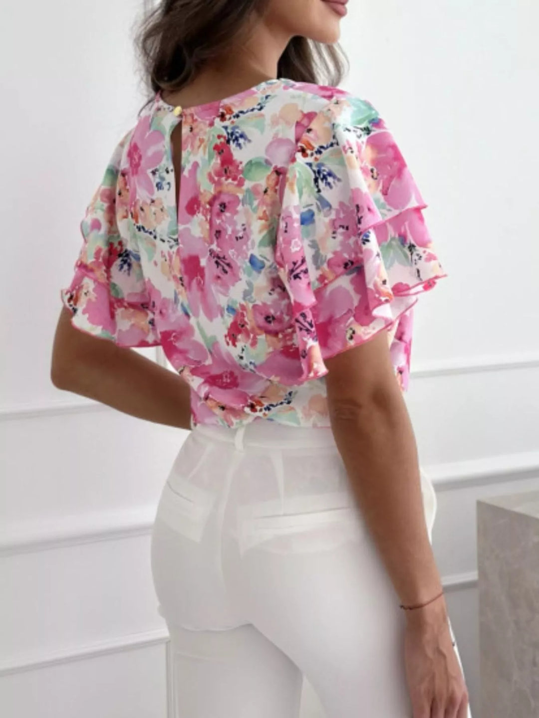 Floral Print Ruffle Sleeve Blouse