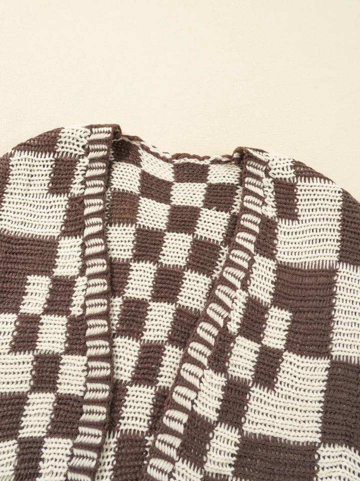 Checkerboard Pattern Sweater Cardigan
