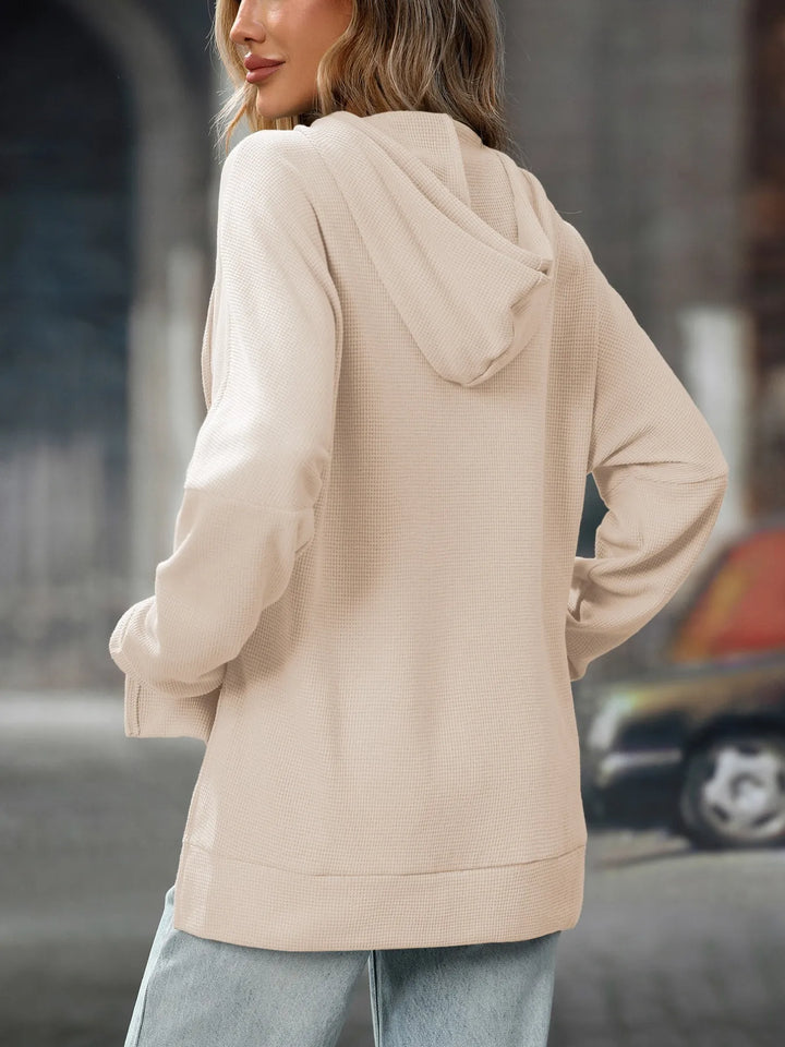 Textured Drawstring Long Sleeve Hoodie