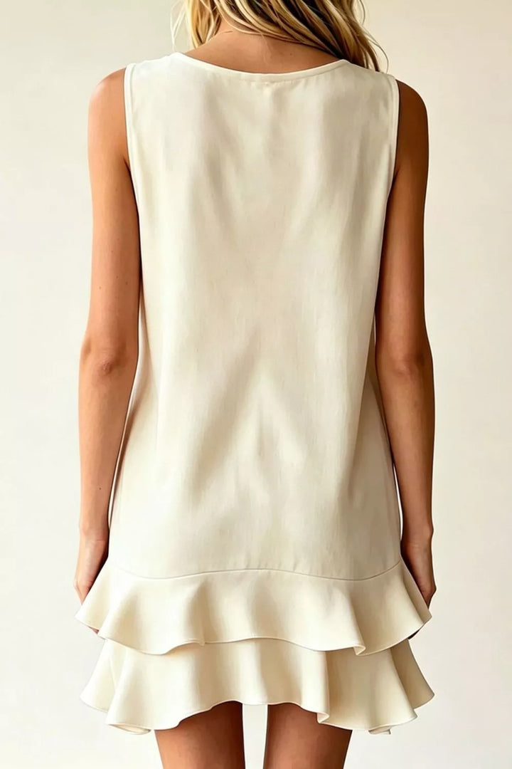 Full Size Sleeveless V-Neck Ruffle Hem Mini Dress Plus Size