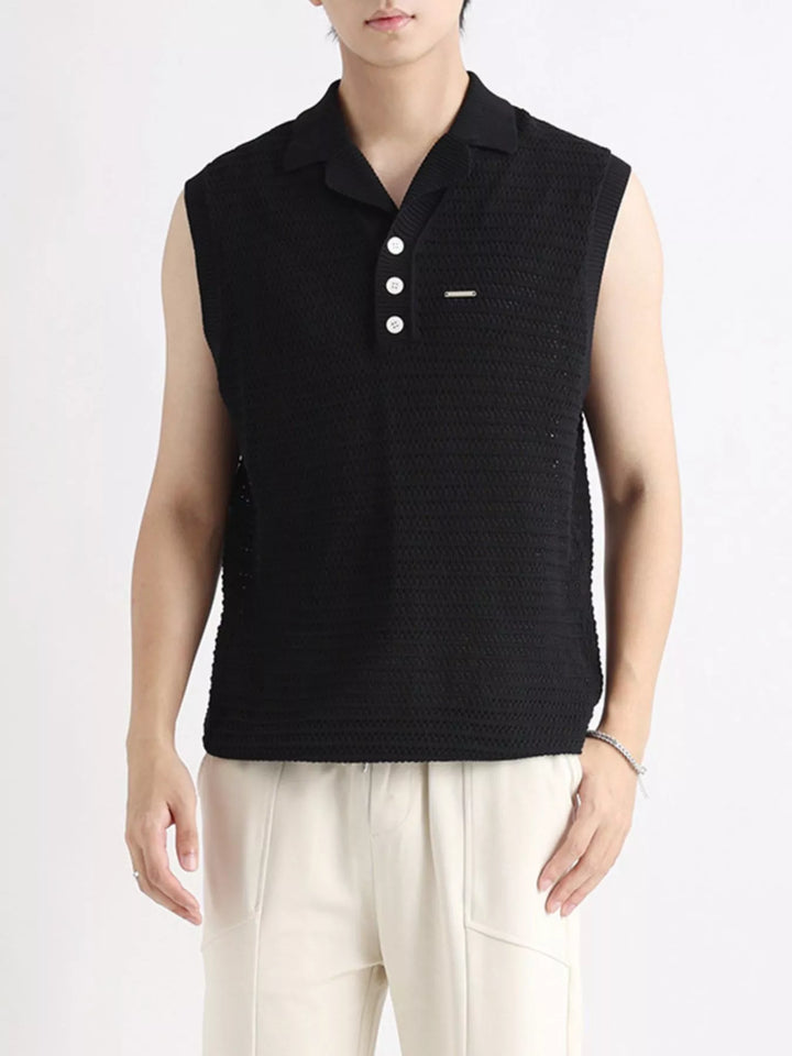 Men's Plus Size Breathable Knit Polo Collar Tank