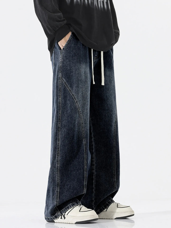 Men's Full Size Wide Leg Drawstring Jeans Plus Size