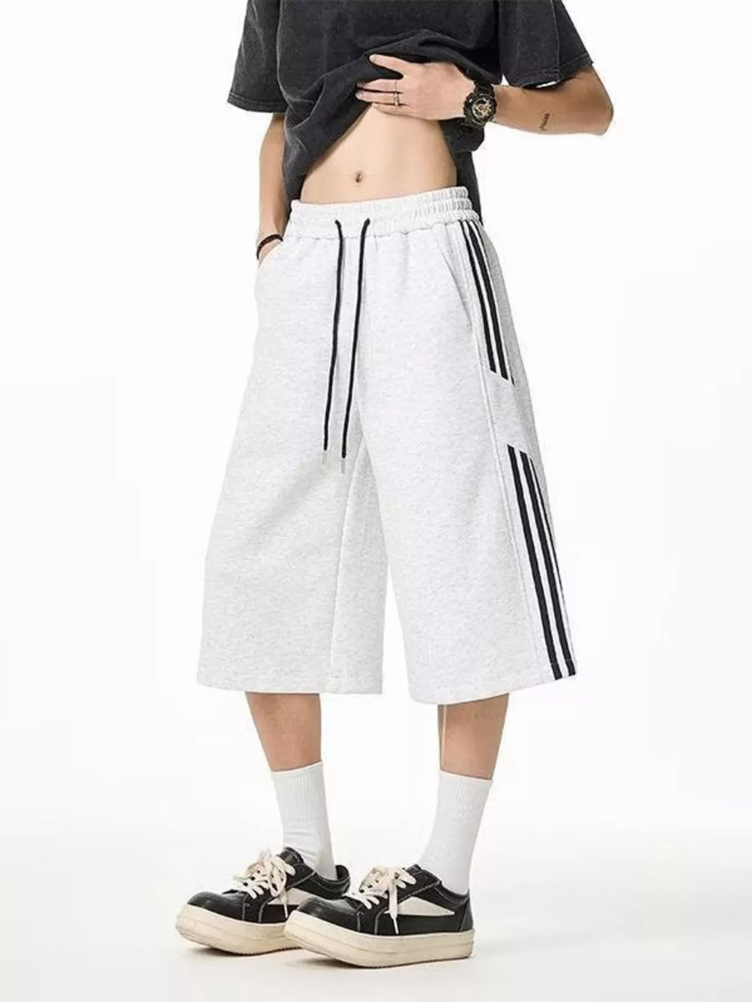 Men's Plus Size Striped Wide-Leg Cropped Pants