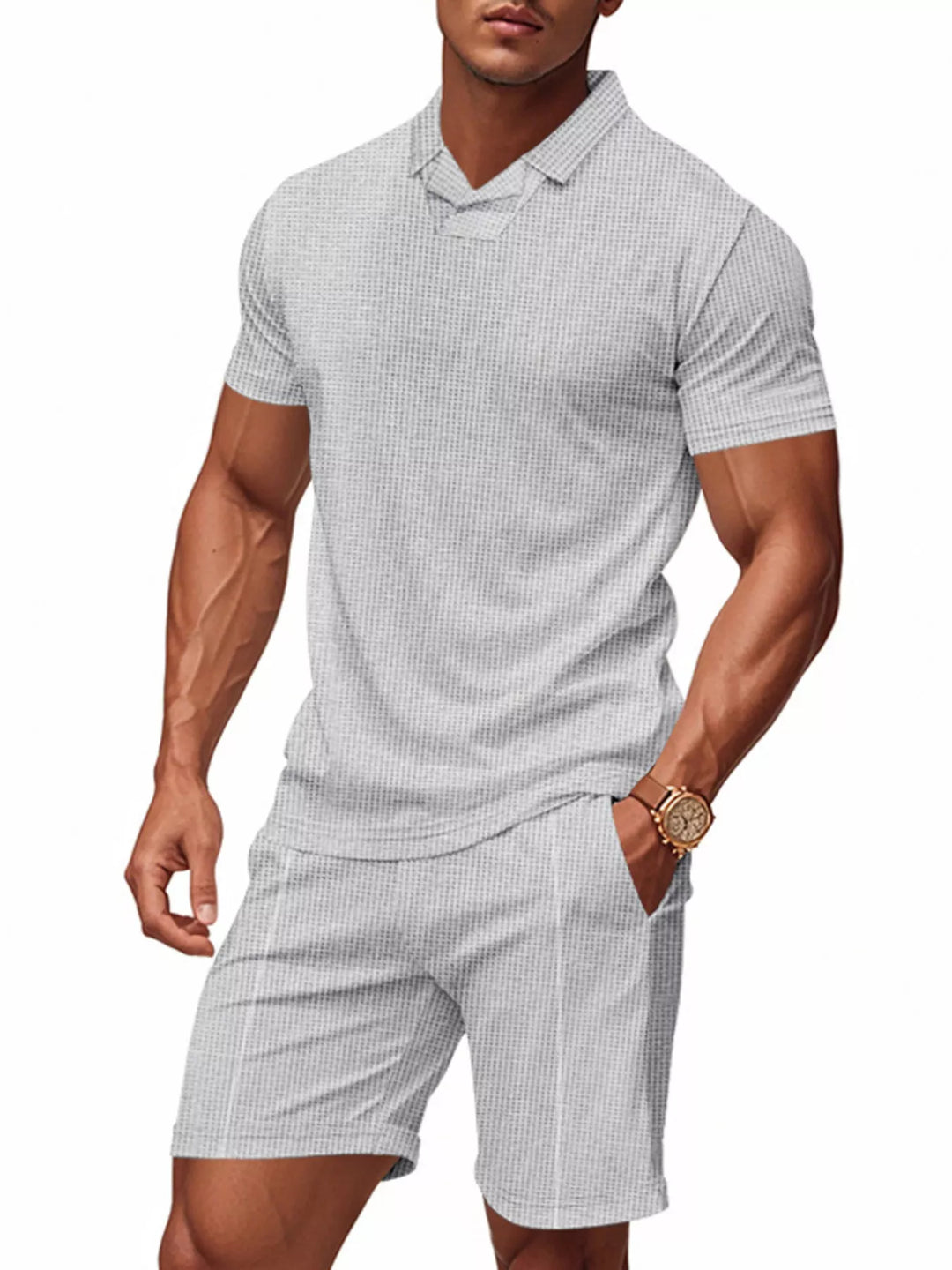 Men's Full Size Casual Short Sleeve Polo and Shorts Set Plus Size