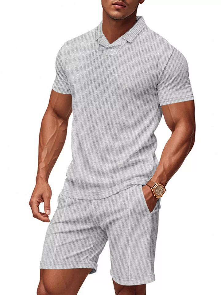 Men's Full Size Casual Short Sleeve Polo and Shorts Set Plus Size