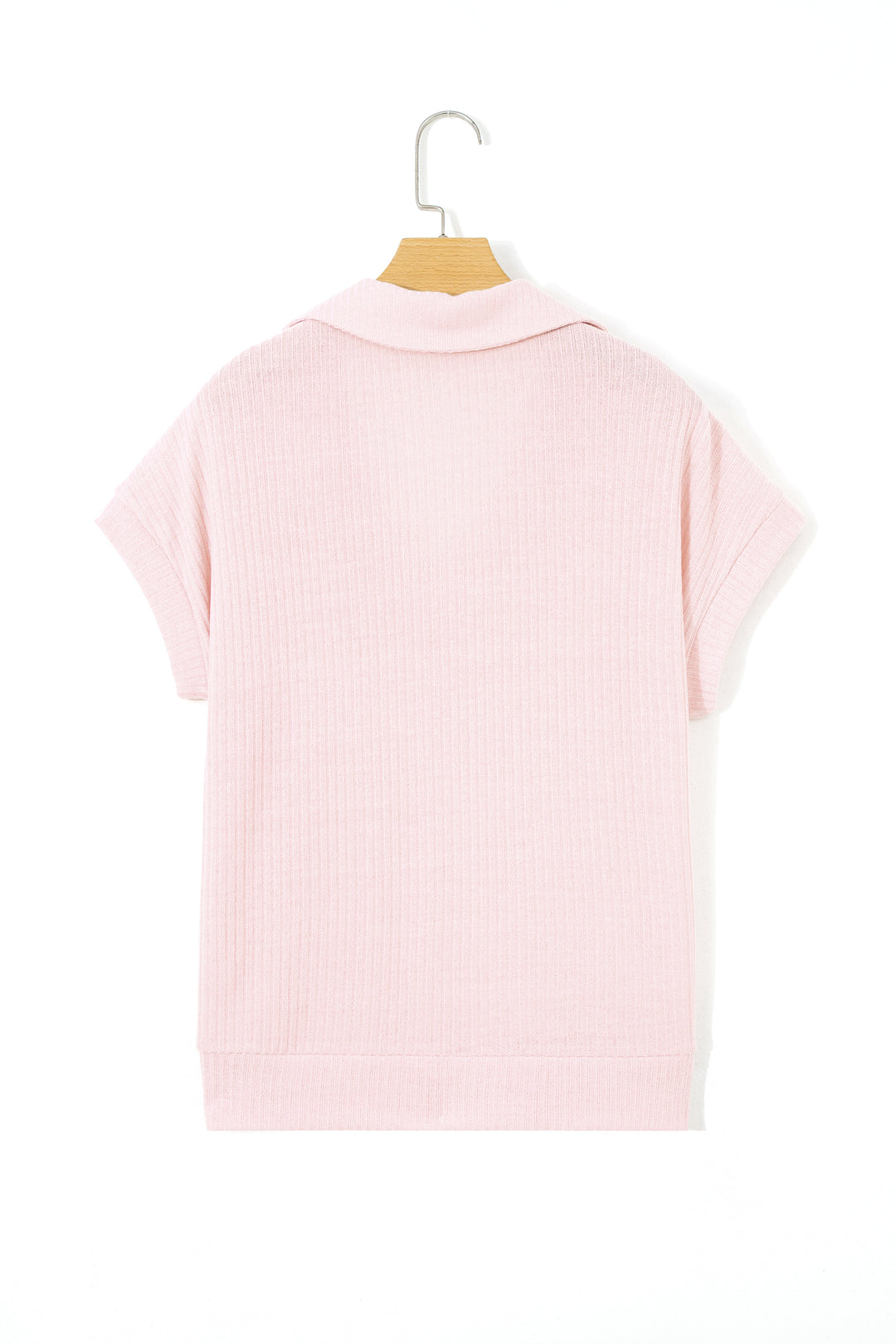 Light Pink Collared V Neck Ribbed Tee