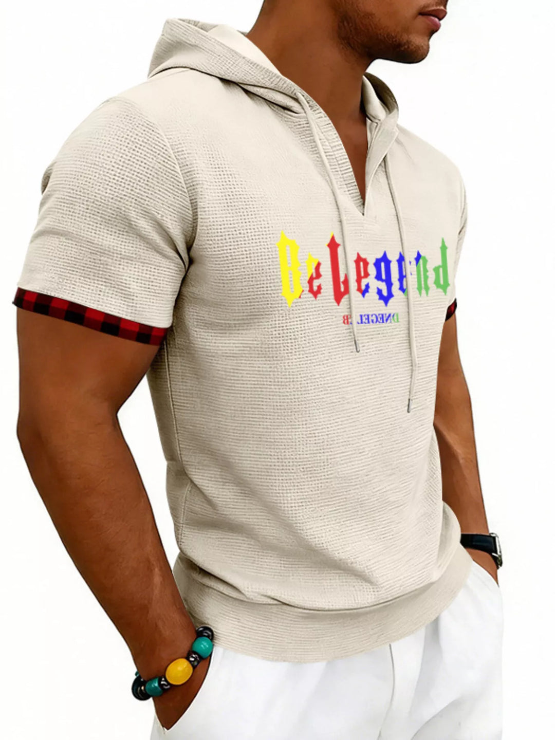 Men's Full Size Letter Graphic Short Sleeve Hooded Top Plus Size