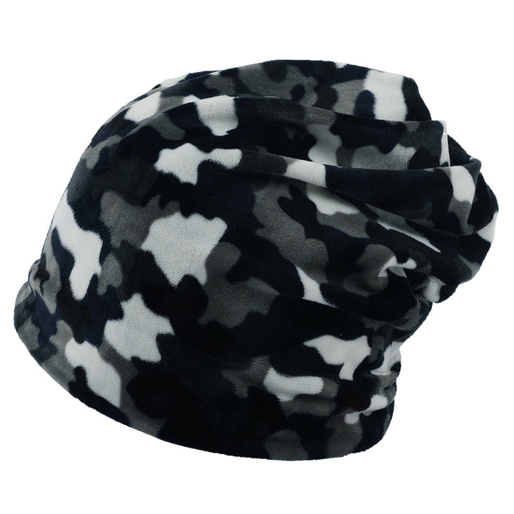 Double-layer Short-pile Bonnet With Multi-colored Plaid Pattern