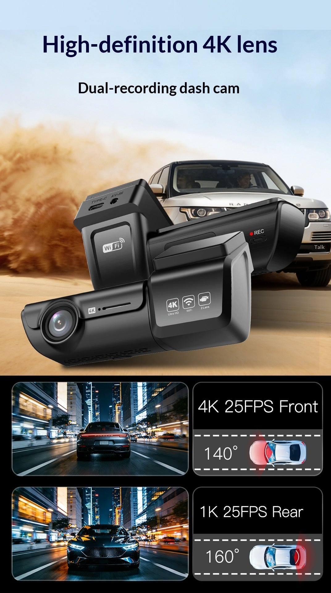 HD WiFi Dash Cam For Cars, High Definition Vehicle DVR Recorder
