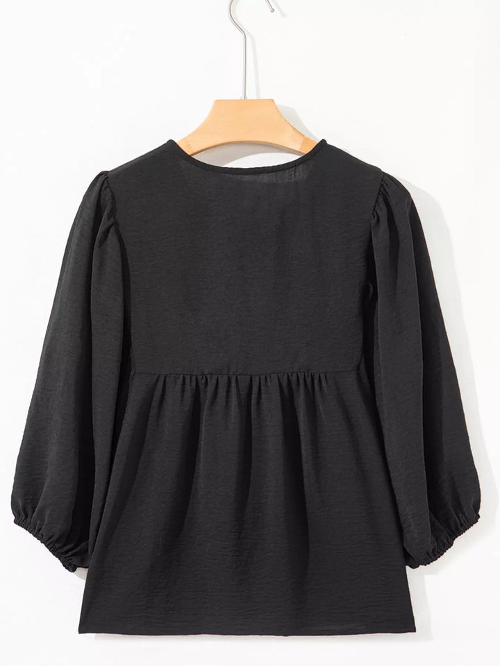 Bow Tie Neck 3/4 Sleeve Casual Blouse