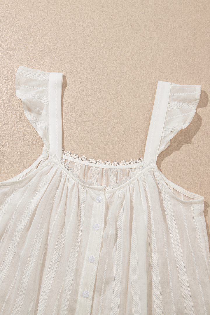 White Lace Crochet Ruffled Buttoned Loose Fit Tank Top