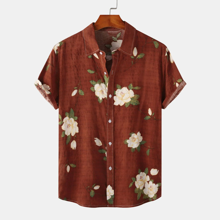 Men's Plus Size Floral Print Short Sleeve Button Down Shirt