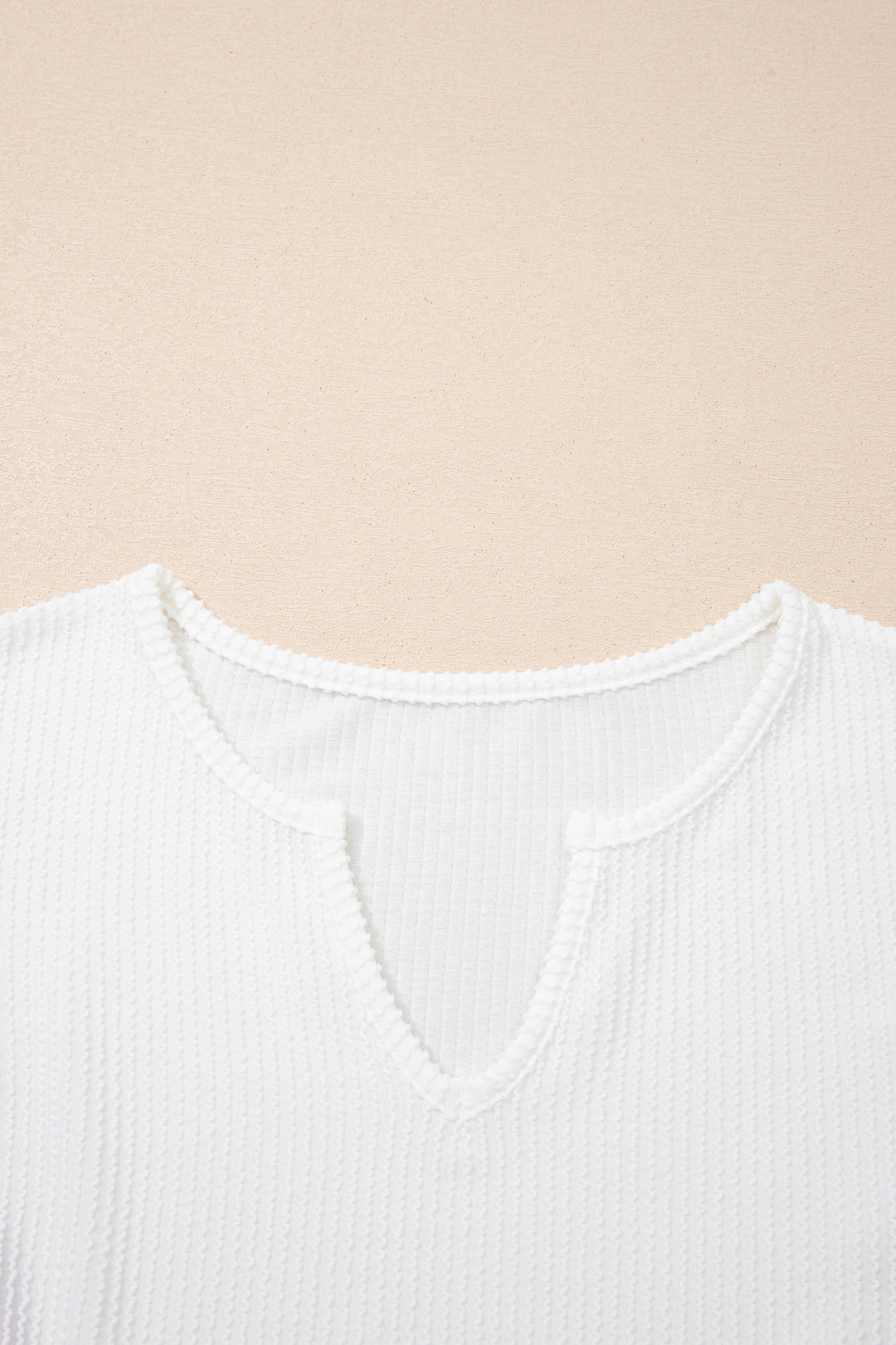 White Spiral Ribbed Raw Seam Color Block Patchwork Long Sleeve Top