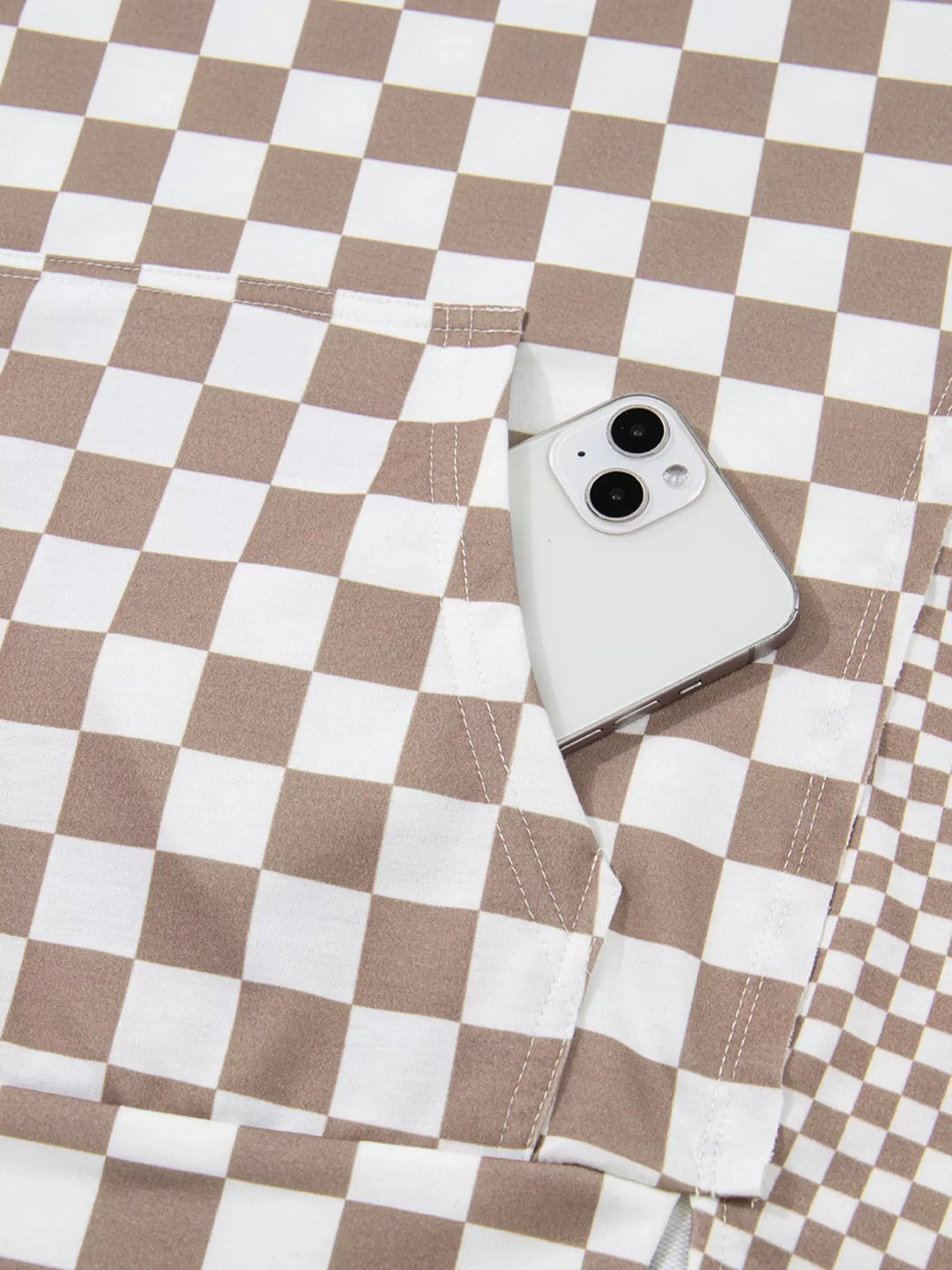 Checkered Pattern Oversized Drawstring Hoodie