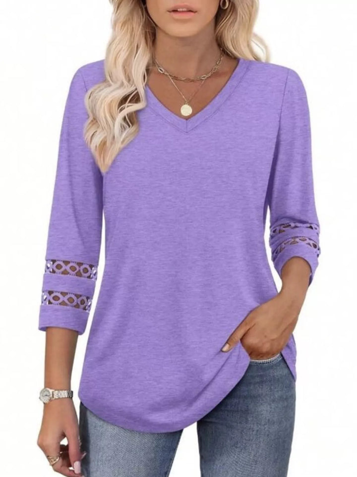 Full Size V-Neck 3/4 Sleeve T-Shirt Plus Size