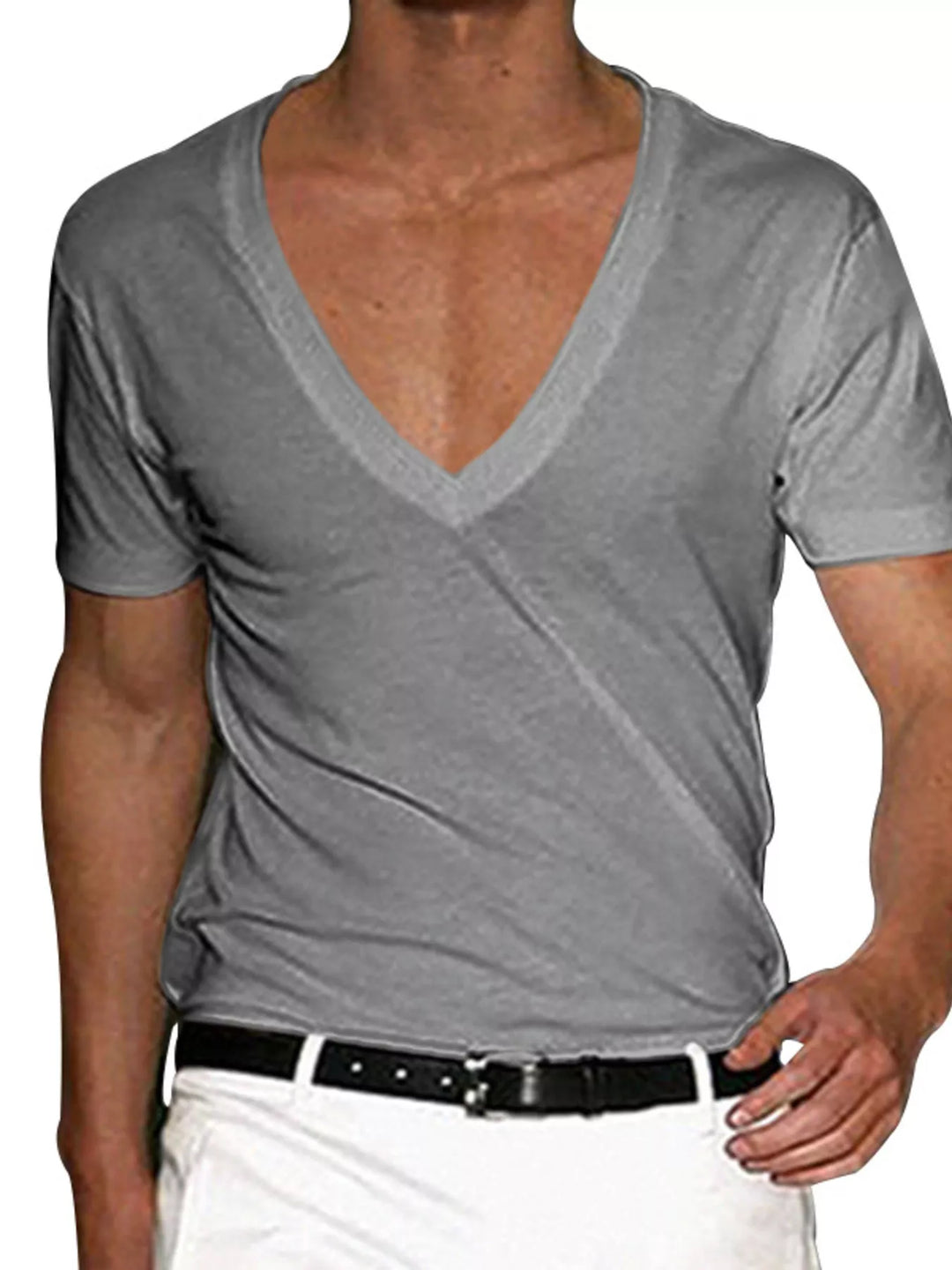 Men's Full Size Deep V-Neck T-Shirt Plus Size