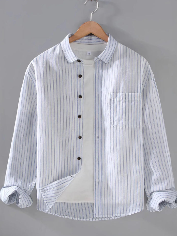 Men's Plus Size Striped Button-Up Shirt with Chest Pocket