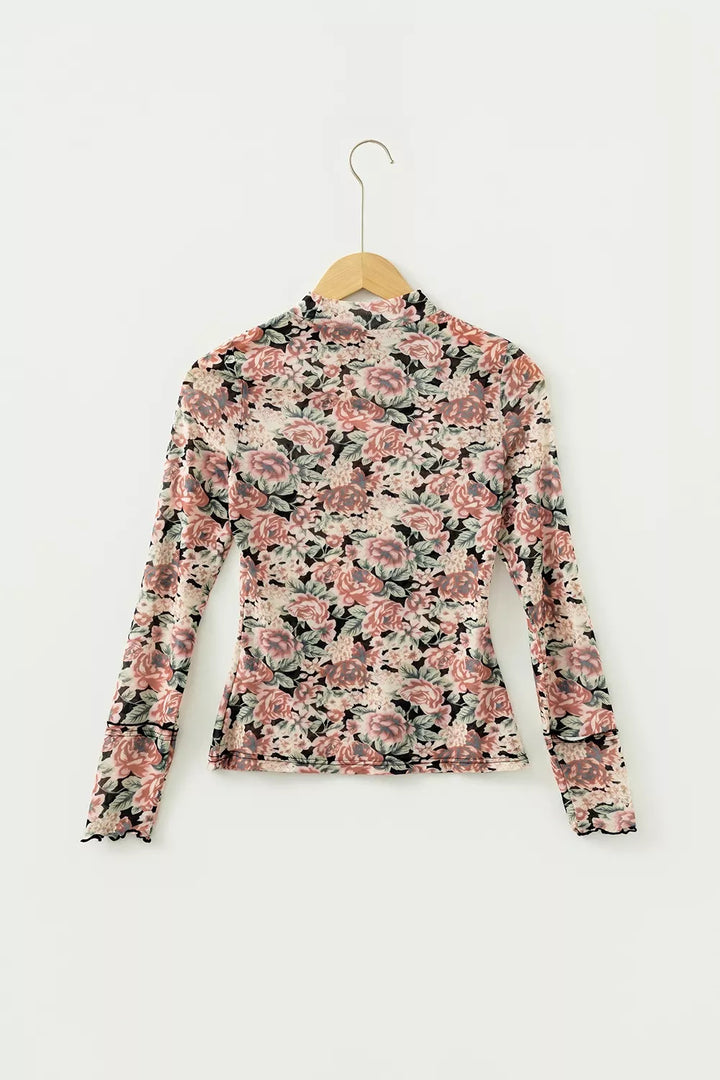 Multicolour Retro Floral Ruffle Trim Square Neck Tank Top