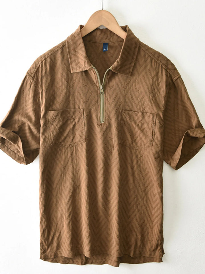 Men's Plus Size Quarter Zip Short Sleeve Blouse