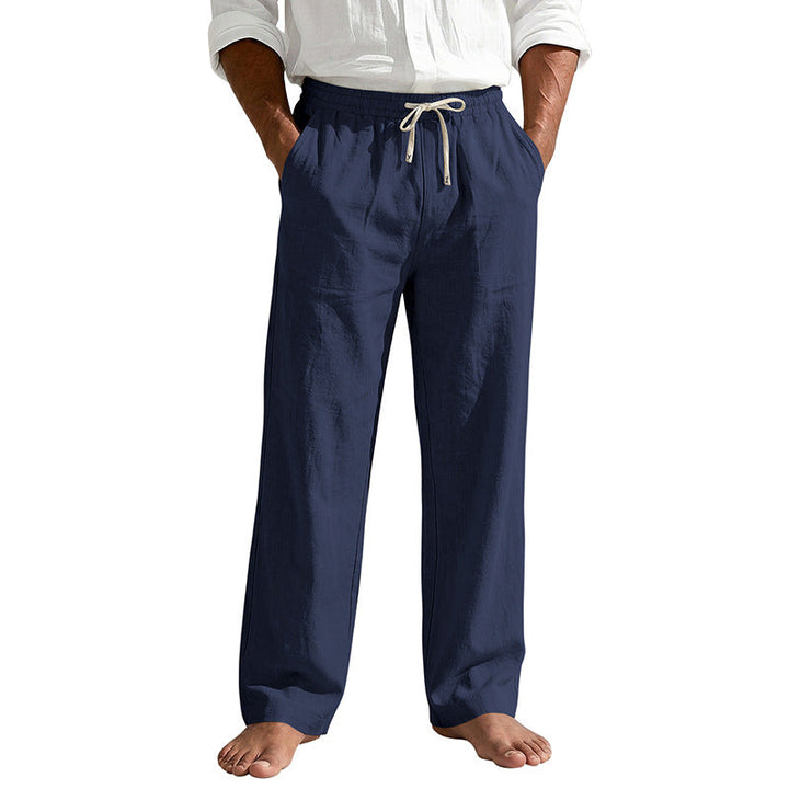 Mens Linen Casual Straight-Leg Trousers