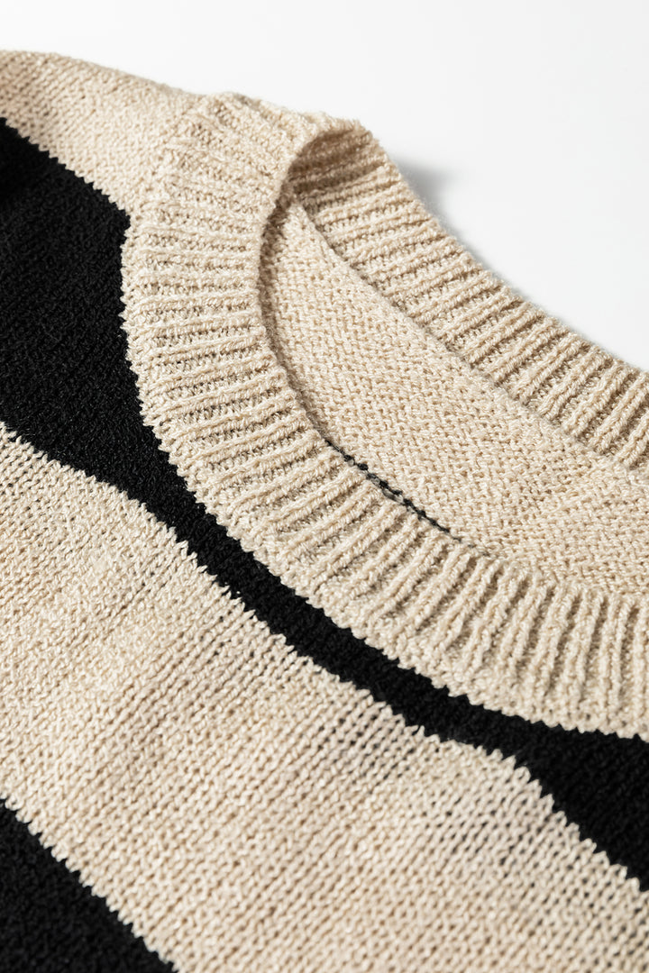 Black Stripe Drop Shoulder Sleeve Patchwork Baggy Sweater
