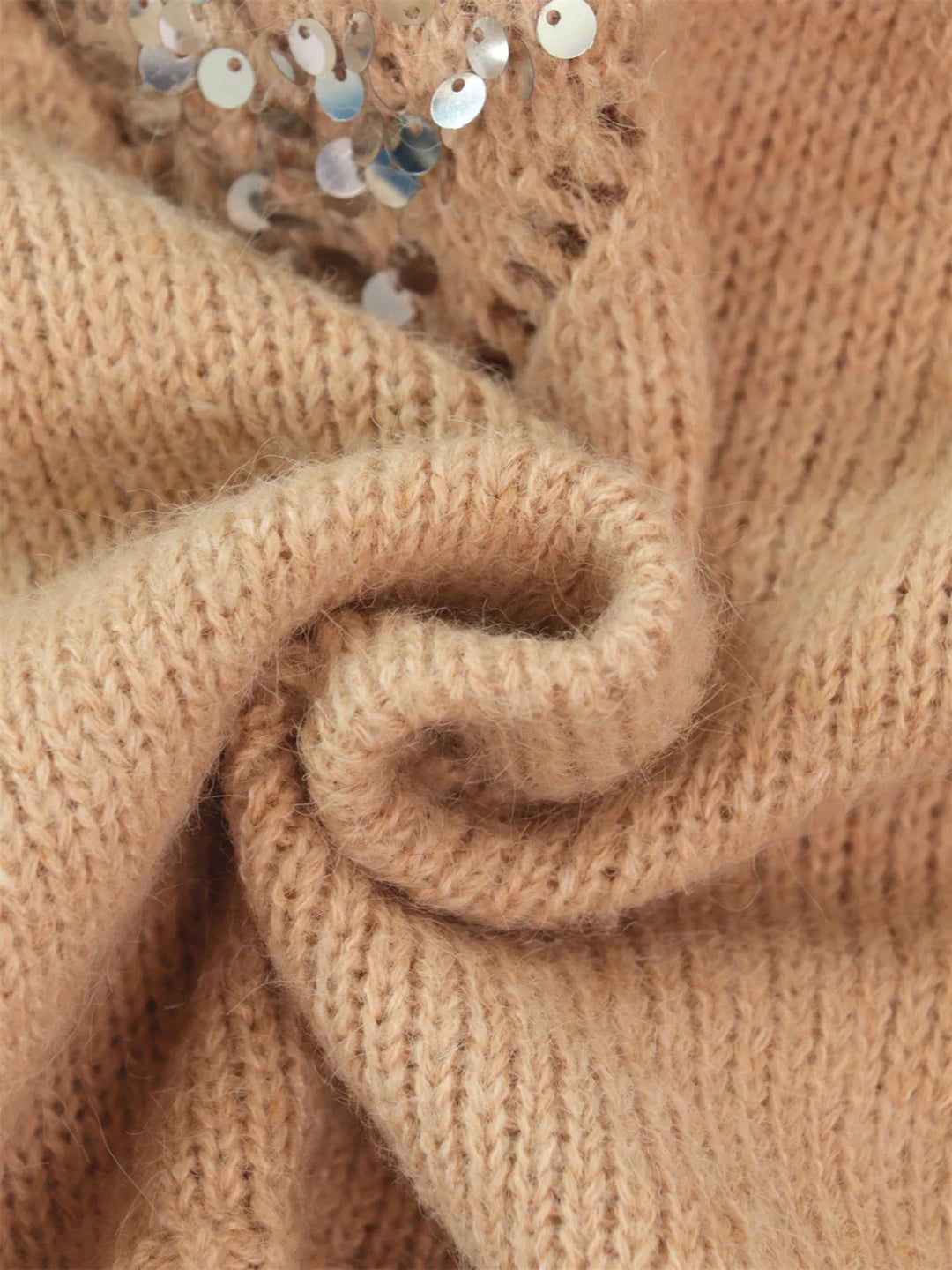 Sequined Diamond Pattern Oversized Sweater