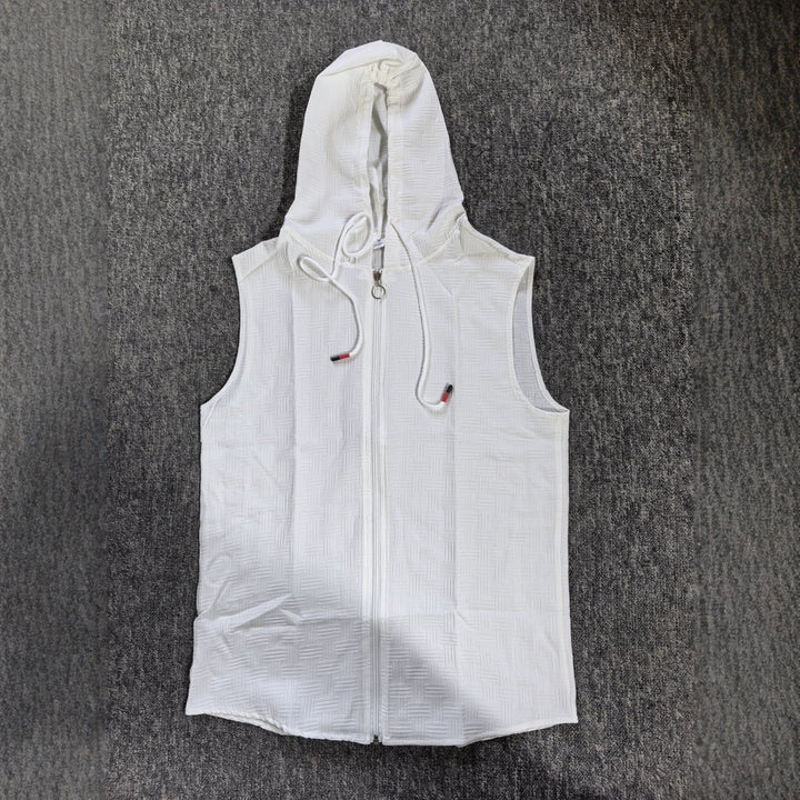 Mens Stylish Sleeveless Hooded Zip-up Cardigan