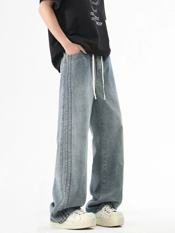 Men's Plus Size Drawstring Washed Wide Leg Jeans