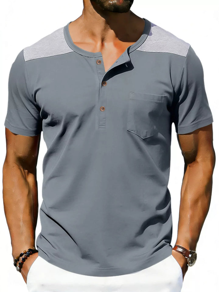 Men's Full Size Casual Henley T-Shirt with Pocket Plus Size