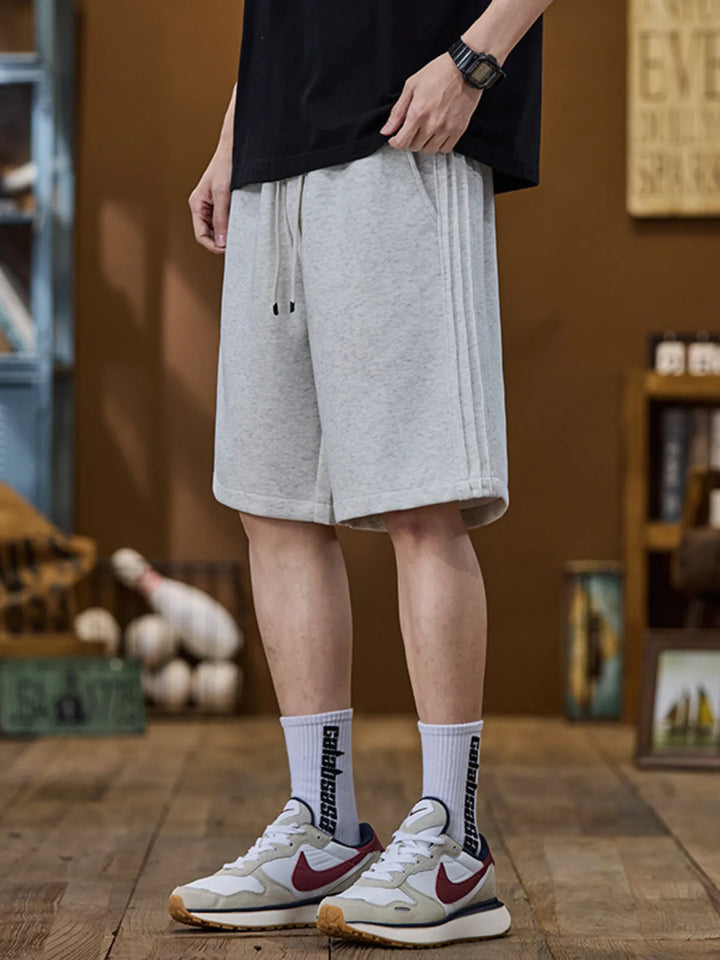 Men's Plus Size Casual Drawstring Shorts with Side Stripe