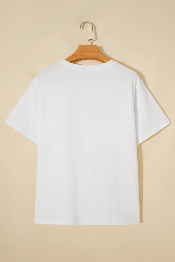 White Fancy Embroidered Patch Flag Casual T Shirt