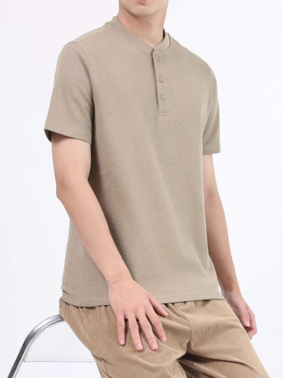 Men's Plus Size Casual Button Detail Short Sleeve T-Shirt