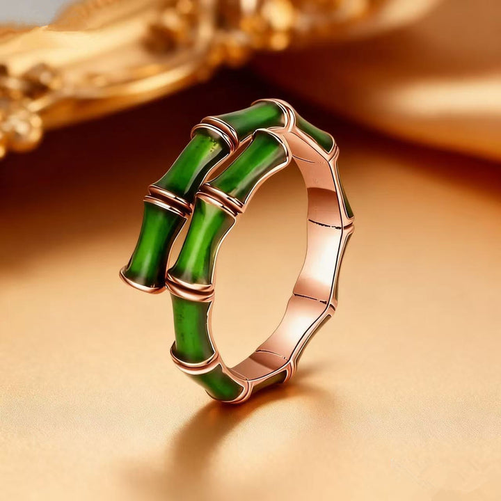 Open Adjustable Green Bamboo Rings, Enamel Drip Oil Unique Design Women Statement Band Rings