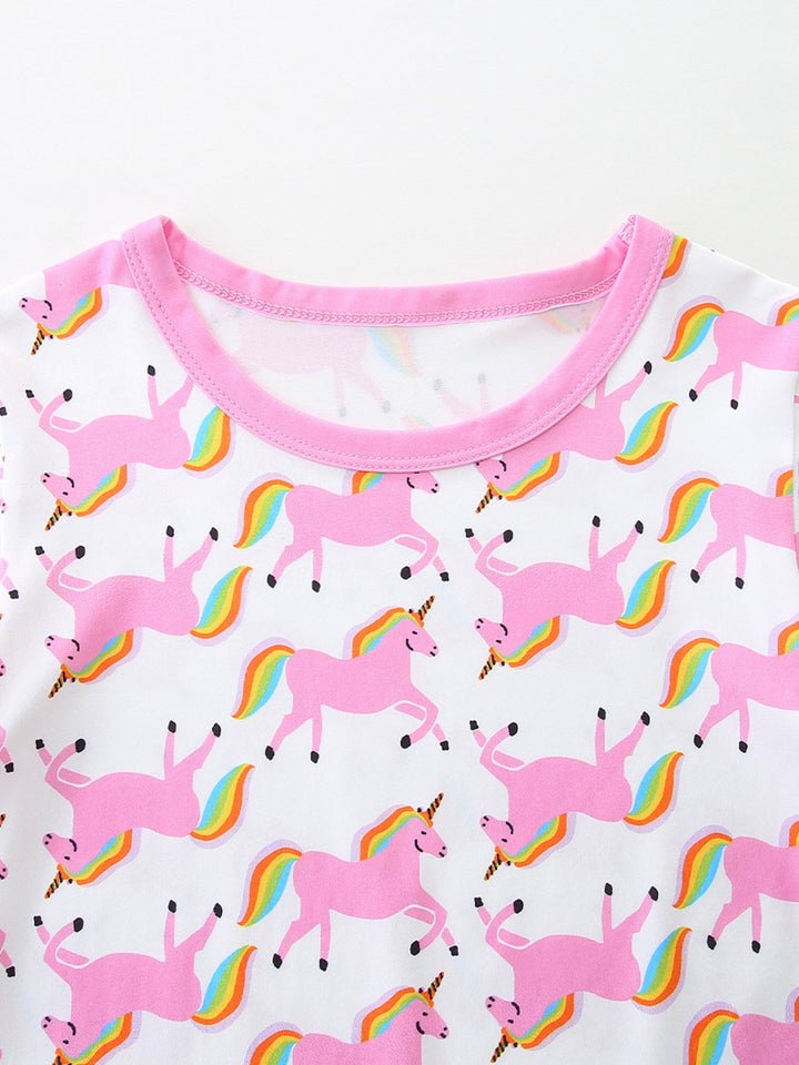 Children's Unicorn Print Short Sleeve Tee and Shorts Set