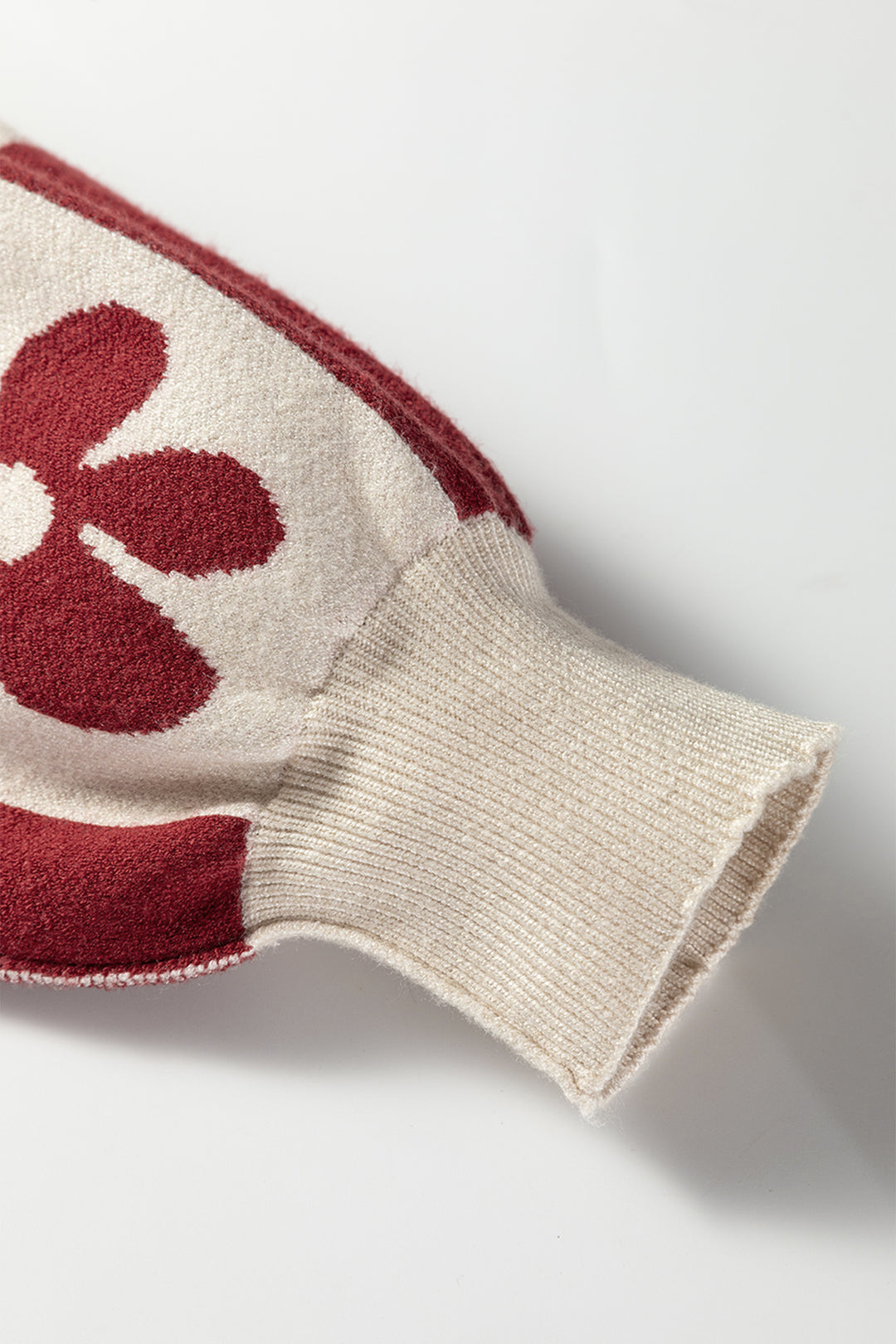 Red Dahlia Flower Plaid Henley Baggy Sweater