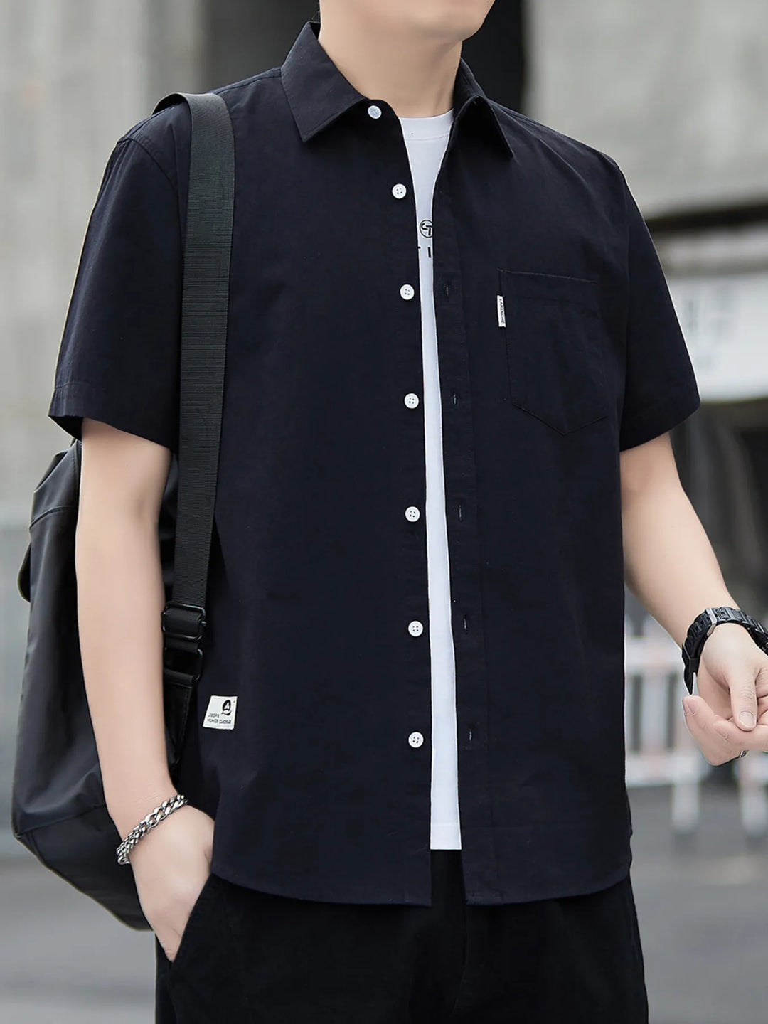 Men's Plus Size Short Sleeve Button-Up Casual Shirt