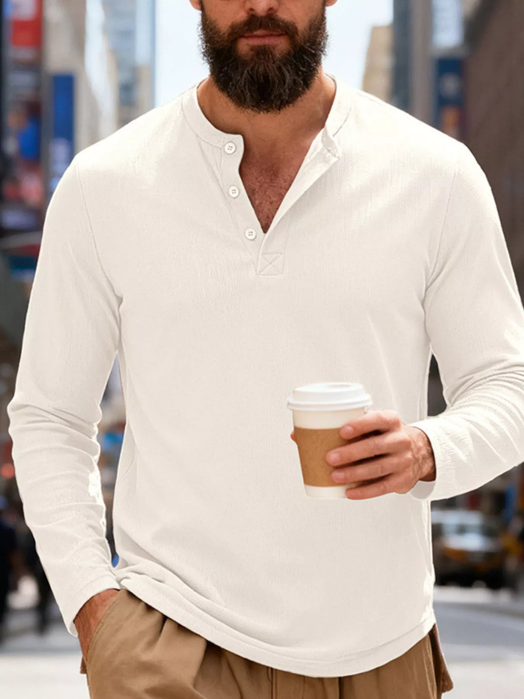 Men's Full Size Casual Long Sleeve Henley T-Shirt Plus Size