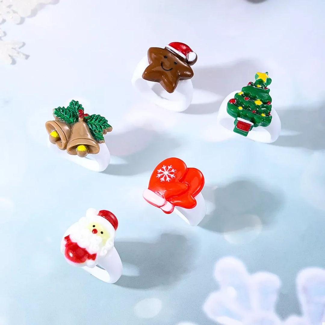 5 Piece Christmas-Themed Rings