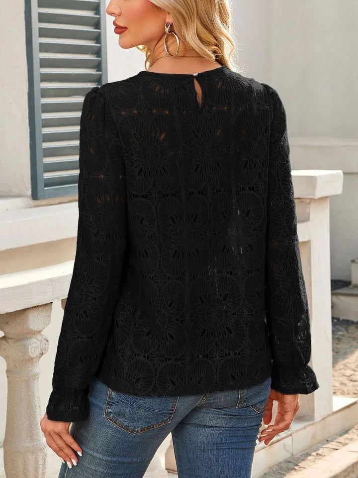 Openwork Flounce Sleeve Top