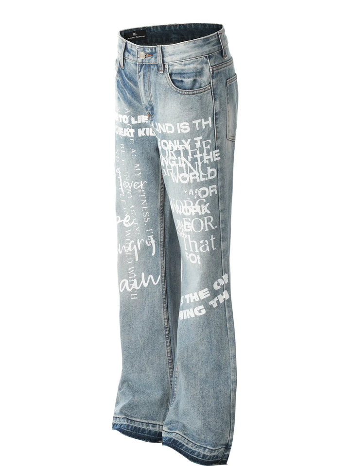 Men's Graffiti Text Print Straight Leg Jeans