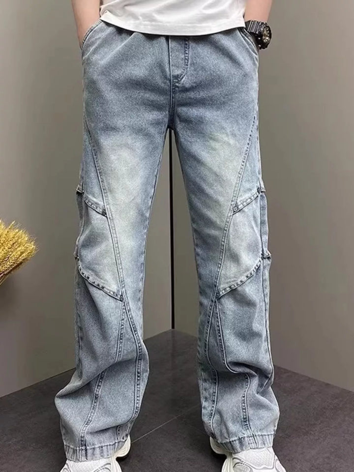 Men's Full Size Vintage Wash Wide Leg Jeans Plus Size