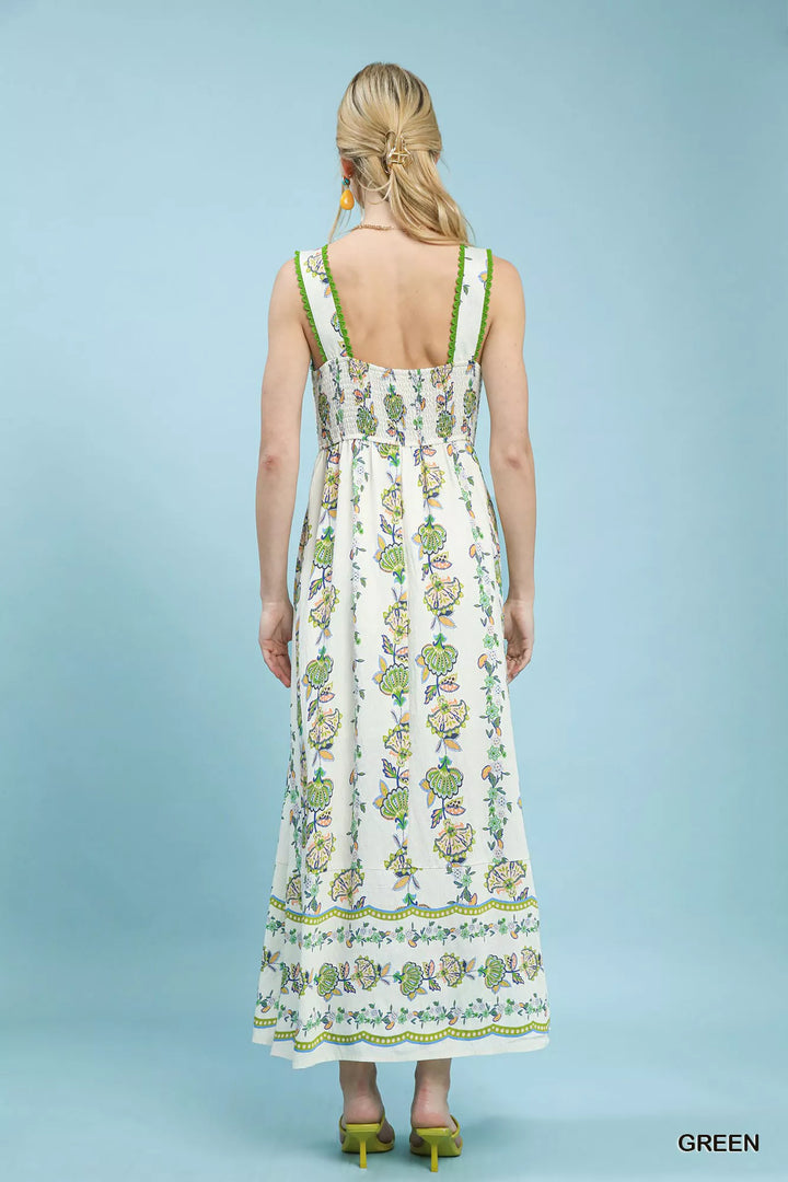 Umgee Floral Print Tiered Midi Dress