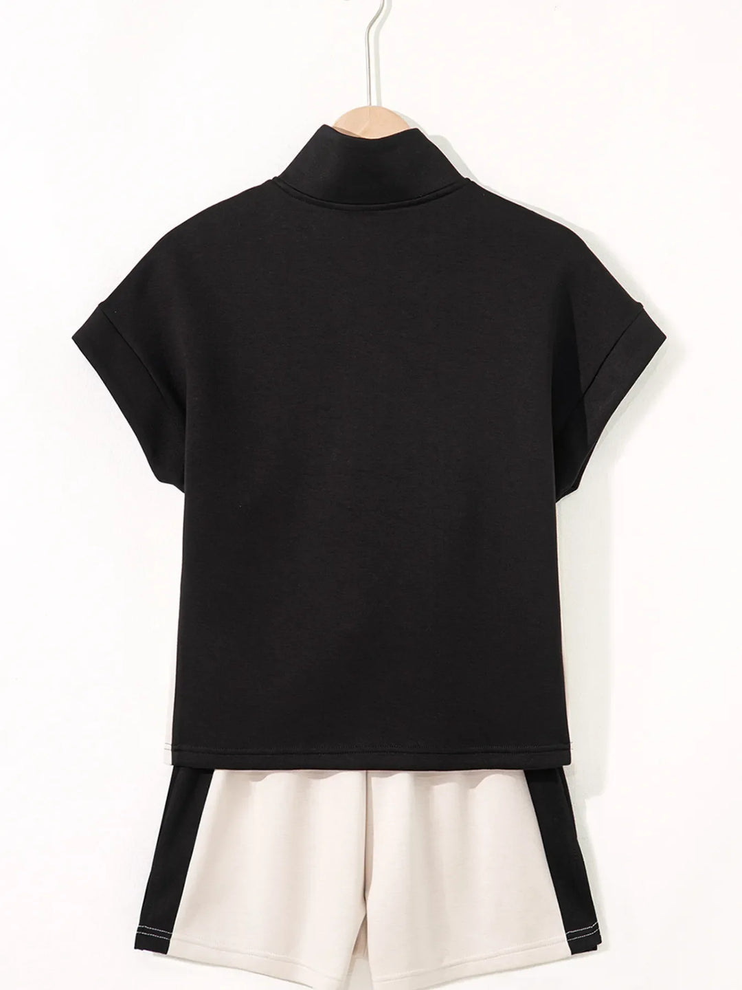 Color Block Half Zip Top and Shorts Two-Piece Set