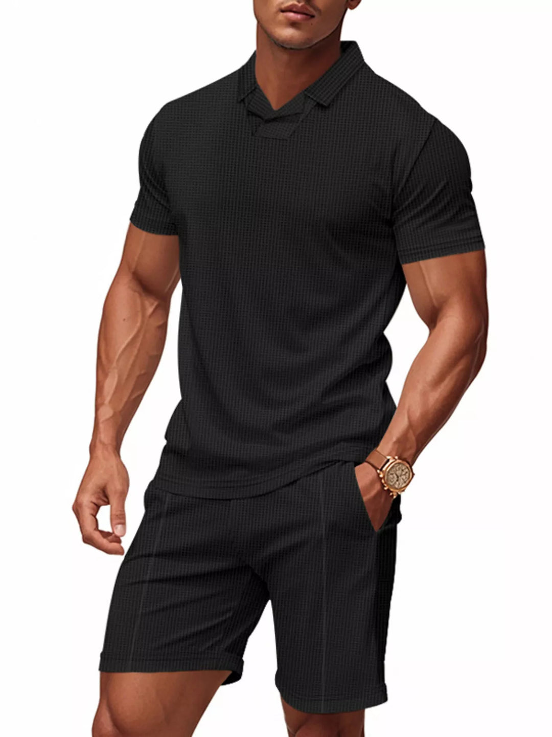 Men's Full Size Casual Short Sleeve Polo and Shorts Set Plus Size