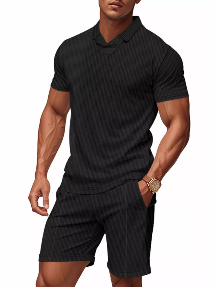 Men's Full Size Casual Short Sleeve Polo and Shorts Set Plus Size